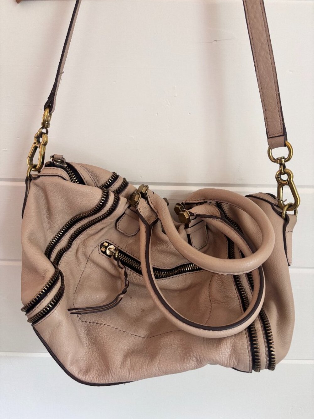 orYANY Genuine Leather Multi-Zip Satchel Crossbody Bag | Blush Taupe